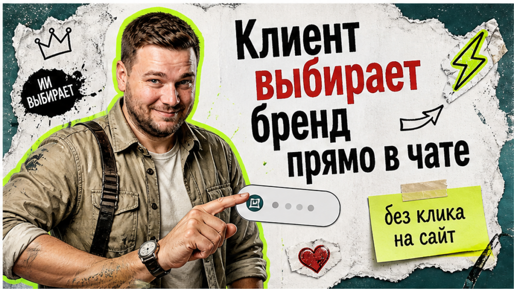 Иллюстрация: клиент выбирает бренд прямо в чате нейросети, без клика на сайт
