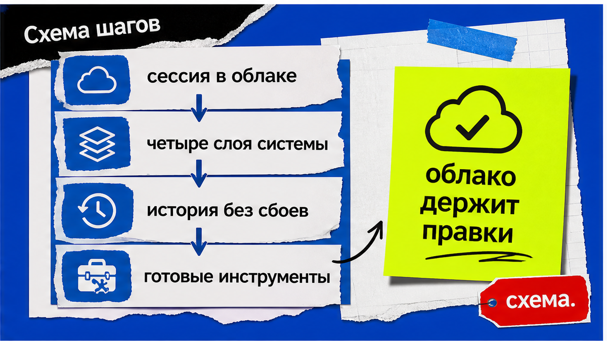 Схема четырёх слоёв облачной сессии: история, инструменты и устойчивый контекст